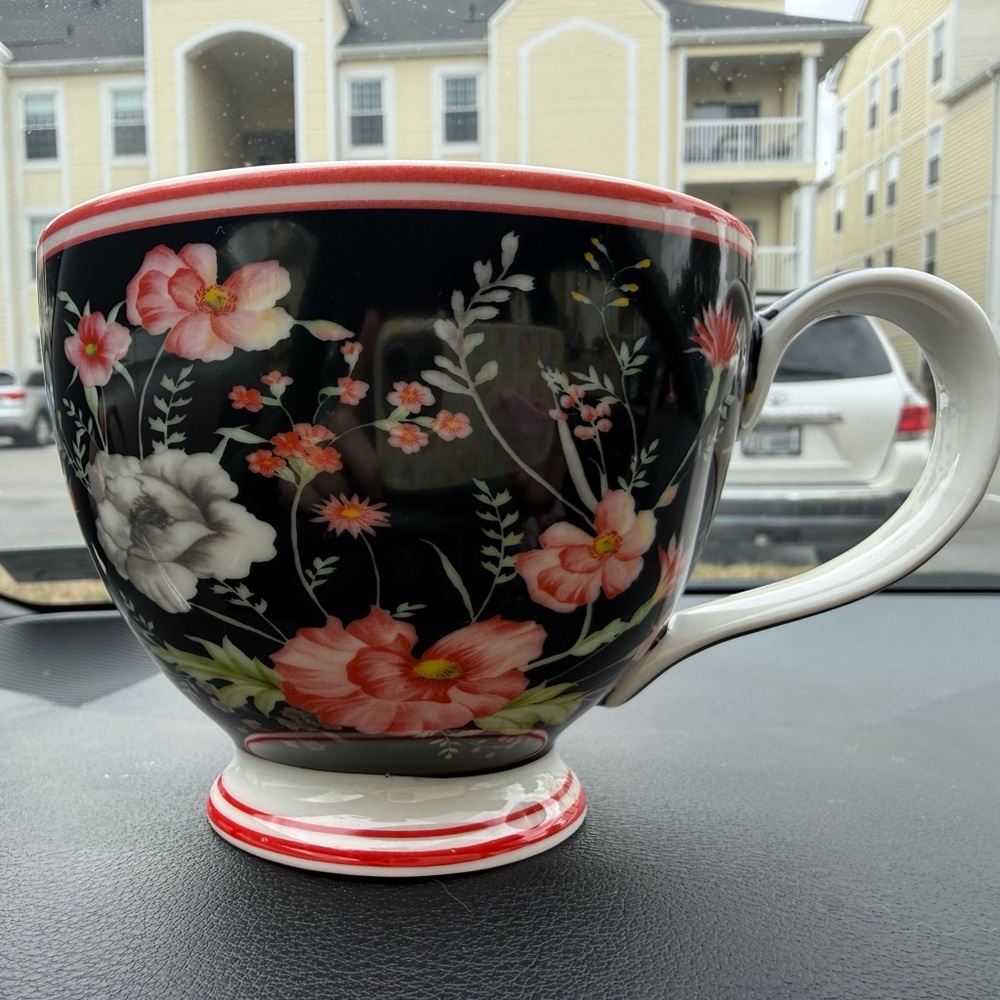 Charming Floral Mug with Red Accents